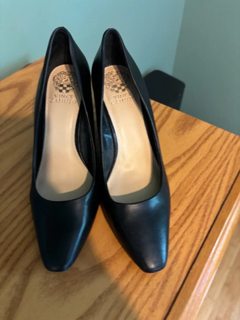 VInce Camuto Black Leather Wedge Heels Size 7.5